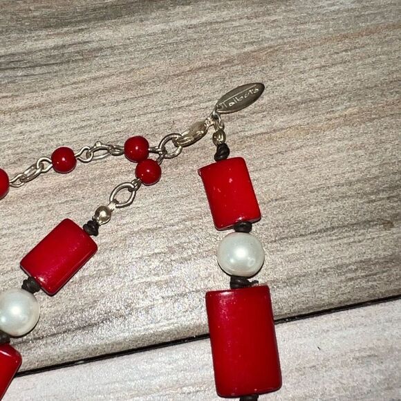 Vintage Knotted Pearl Bead Necklace Women’s Red And White Retrocore Bohemian - Picture 6 of 8